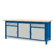 Workbench 2100 x 740: 2 cabinets S11, 1 cabinet S12 (4 drawers, 3 lockers)