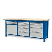 Workbench 2100 x 740: 1 cabinet S11, 1 cabinet S13, 1 cabinet S14 (11 drawers, 1 locker)