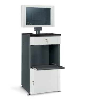 HSC02 computer cabinet with an open compartment and a pull-out shelf for a printer