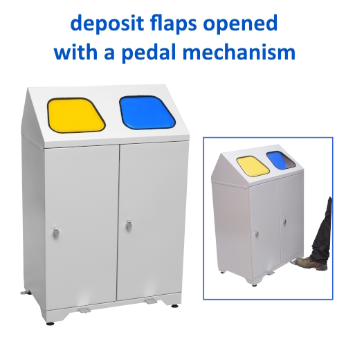 Metal waste sorting containers with pedals