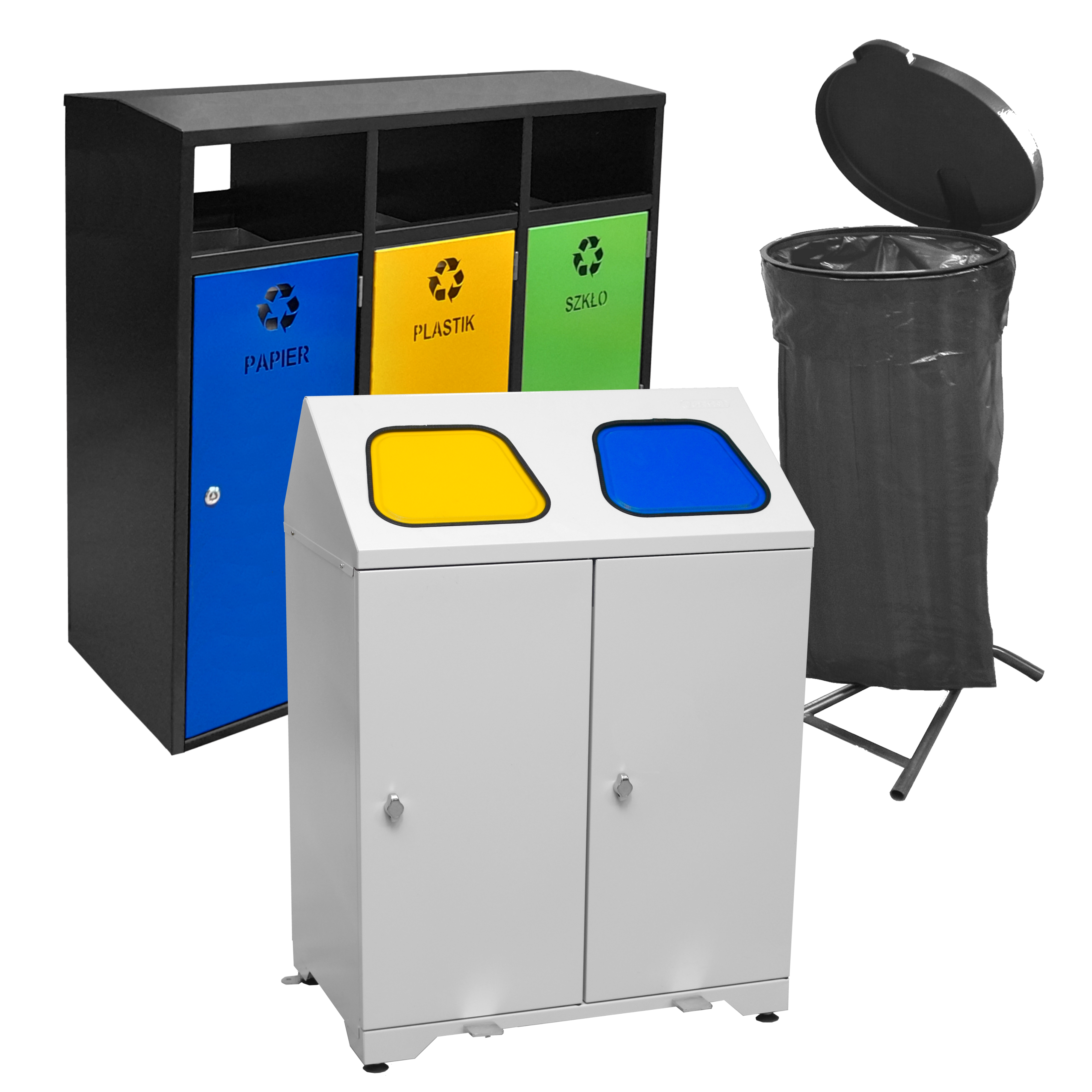 waste sorting metal rubbish bins