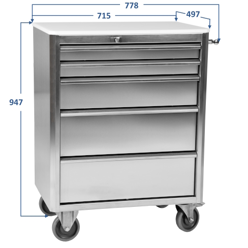 Stainless steel workshop trolley jotkel 55043 dimensions