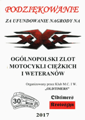 Podziękowanie Klubu M.C. I W. OLDTIMERS w Krotoszynie
